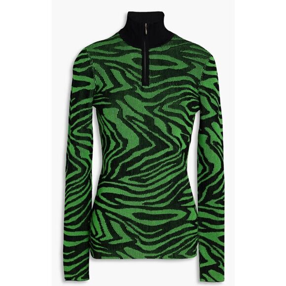 STINE GOYA Sylvie ribbed jacquard-knit turtleneck sweater in green NWT Size Medi - Picture 1 of 9
